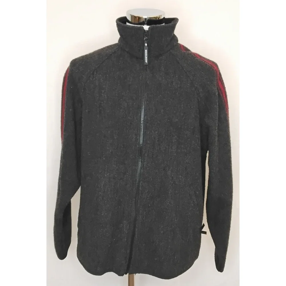 Woolrich Men's Voyager Jacket Large Stripe Grey/Red Full Zip NWT #Z5767
